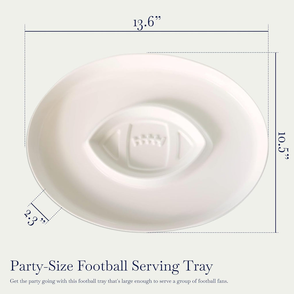 Football Bowl - Porcelain Serving Platter for Bread with Olive Oil, Chip and Dip Serving Set, Charcuterie Dish for Football Parties and Tailgating