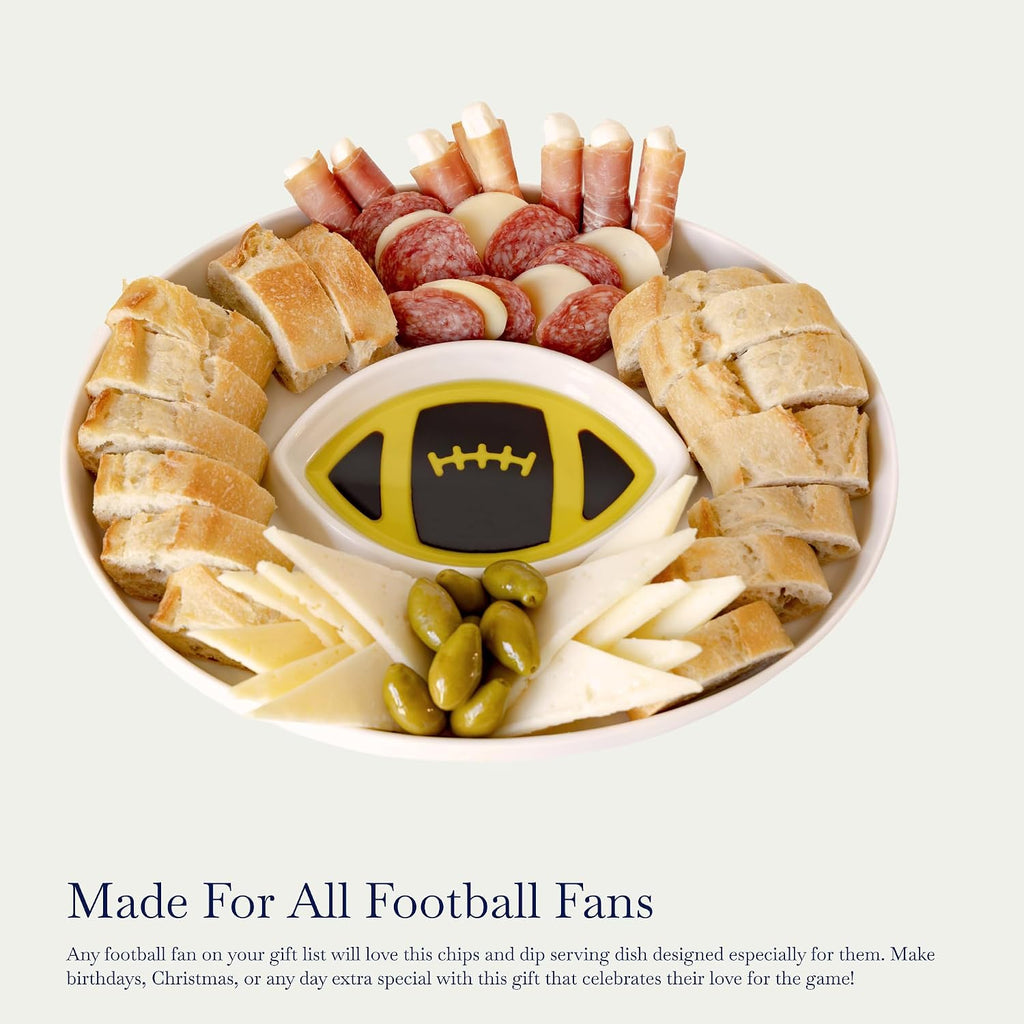Football Bowl - Porcelain Serving Platter for Bread with Olive Oil, Chip and Dip Serving Set, Charcuterie Dish for Football Parties and Tailgating
